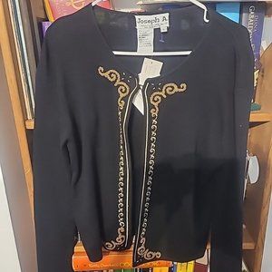 Joseph A. Embroidered with Jewels Black sweater Size L Nwt
